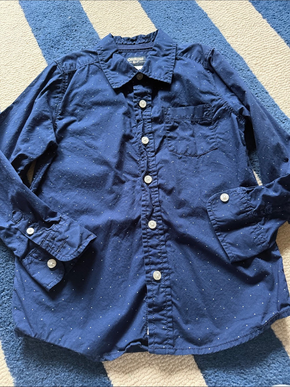 Osh kosh navy polka dot button down